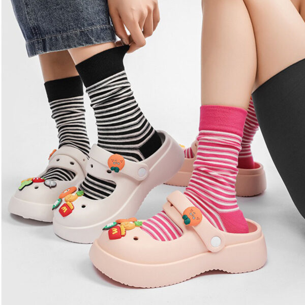 Women’s Black White Stripe Socks Cotton Crew Socks Spring Autumn Summer INS Style Cute Simple Long Socks