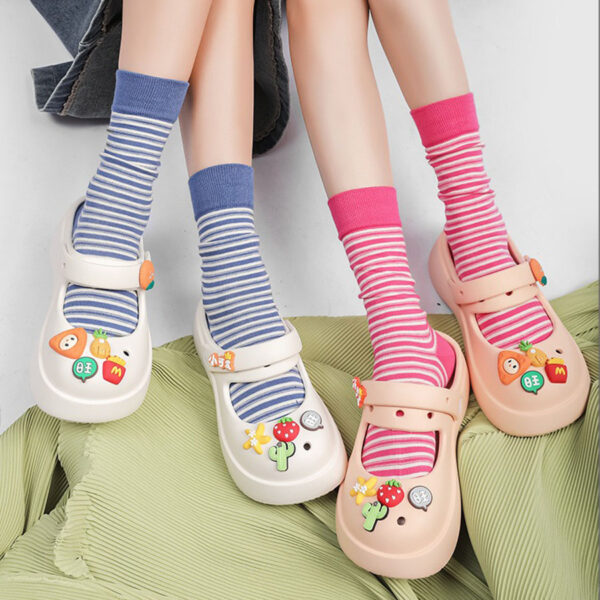 Women’s Black White Stripe Socks Cotton Crew Socks Spring Autumn Summer INS Style Cute Simple Long Socks