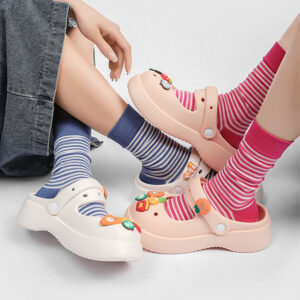 Women’s Black White Stripe Socks Cotton Crew Socks Spring Autumn Summer INS Style Cute Simple Long Socks