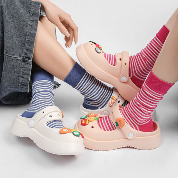 Women’s Black White Stripe Socks Cotton Crew Socks Spring Autumn Summer INS Style Cute Simple Long Socks