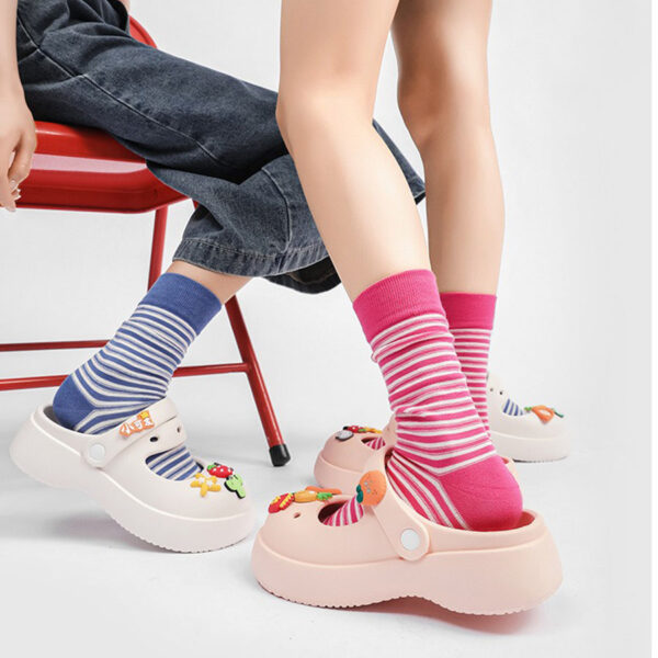 Women’s Black White Stripe Socks Cotton Crew Socks Spring Autumn Summer INS Style Cute Simple Long Socks