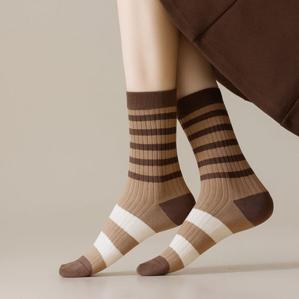 New Maillard Style Slouch Socks Women Autumn Winter Striped Brown Seamless Long Tube Casual Versatile Socks