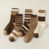 New Maillard Style Slouch Socks Women Autumn Winter Striped Brown Seamless Long Tube Casual Versatile Socks