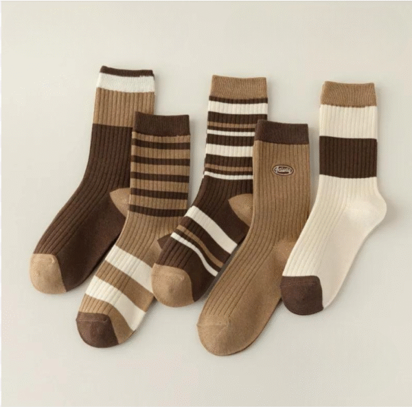 New Maillard Style Slouch Socks Women Autumn Winter Striped Brown Seamless Long Tube Casual Versatile Socks