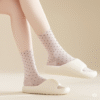 Cute Polka Dot Women’s Cotton Socks Summer Thin Transparent Instep Breathable Crystal Silk Mid Calf Socks