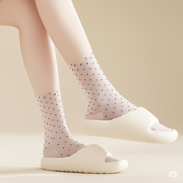 Cute Polka Dot Women’s Cotton Socks Summer Thin Transparent Instep Breathable Crystal Silk Mid Calf Socks
