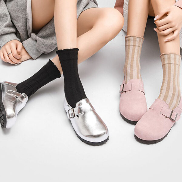 Fashion Women’s Tabi Socks Thin Split Toe Cotton Mid Calf Striped Summer Five Finger Casual Socks