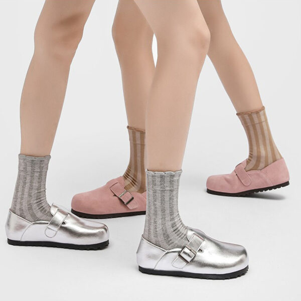 Fashion Women’s Tabi Socks Thin Split Toe Cotton Mid Calf Striped Summer Five Finger Casual Socks