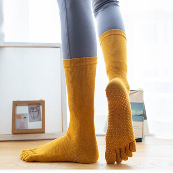 Non Slip Grip Yoga Socks Women Mid Calf Toe Separator Pilates Socks Autumn Winter Workout Socks
