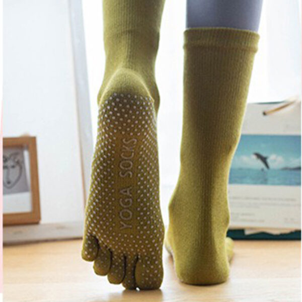 Non Slip Grip Yoga Socks Women Mid Calf Toe Separator Pilates Socks Autumn Winter Workout Socks