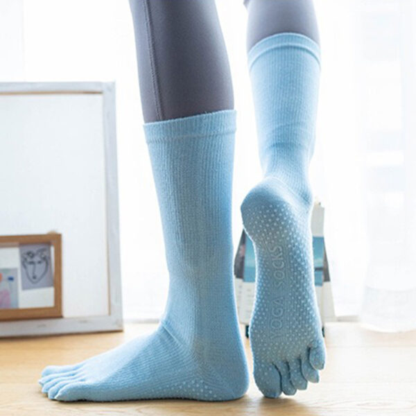 Non Slip Grip Yoga Socks Women Mid Calf Toe Separator Pilates Socks Autumn Winter Workout Socks