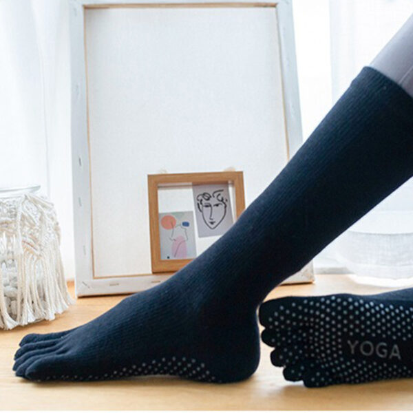 Non Slip Grip Yoga Socks Women Mid Calf Toe Separator Pilates Socks Autumn Winter Workout Socks