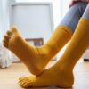 Non Slip Grip Yoga Socks Women Mid Calf Toe Separator Pilates Socks Autumn Winter Workout Socks