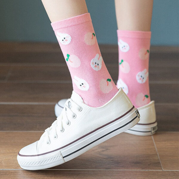 Women’s Spring Autumn Korean INS Socks – Cute Cotton Mid-Calf Socks with Fruit and Animal Patterns