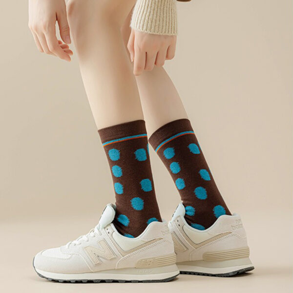 All Season Women’s Vintage Cotton Socks Polka Dot Oil Painting Style Mid Calf Artistic Fashion Socks