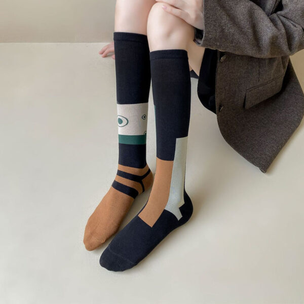 Asymmetric AB Socks Women JK Style Korean INS Long Tube Over Knee Slim Compression Fashion Socks