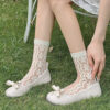 Summer Women’s Crystal Silk Socks – Thin Sheer Glass Silk Mid-Calf Socks with Cute Floral Pattern INS Style