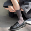 Sweet Ruffle Edge Women’s Socks – Autumn Winter Double Needle Knit Slouch Mid-Calf Socks with Cute Lace Trim