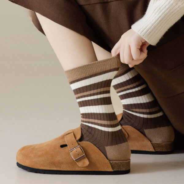 New Maillard Style Slouch Socks Women Autumn Winter Striped Brown Seamless Long Tube Casual Versatile Socks