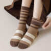 New Maillard Style Slouch Socks Women Autumn Winter Striped Brown Seamless Long Tube Casual Versatile Socks