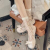 Summer Women’s Crystal Silk Socks – Thin Sheer Glass Silk Mid-Calf Socks with Cute Floral Pattern INS Style