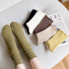 Black Ruffle Edge Women’s Cotton Socks – Autumn Winter Japanese Korean Style Slouch Long Mid-Calf Boots Socks