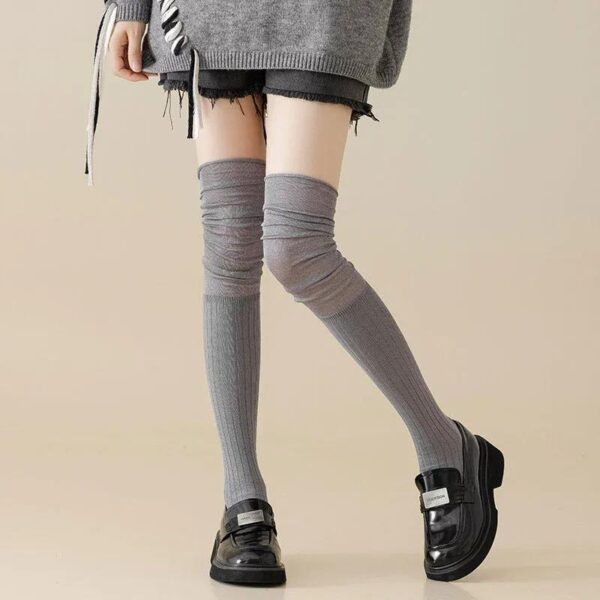 Autumn Winter Women’s Double Needle Long Tube Socks Glitter Thigh High Socks Japanese Style Over the Knee Slouch Socks