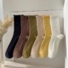 Black Ruffle Edge Women’s Cotton Socks – Autumn Winter Japanese Korean Style Slouch Long Mid-Calf Boots Socks
