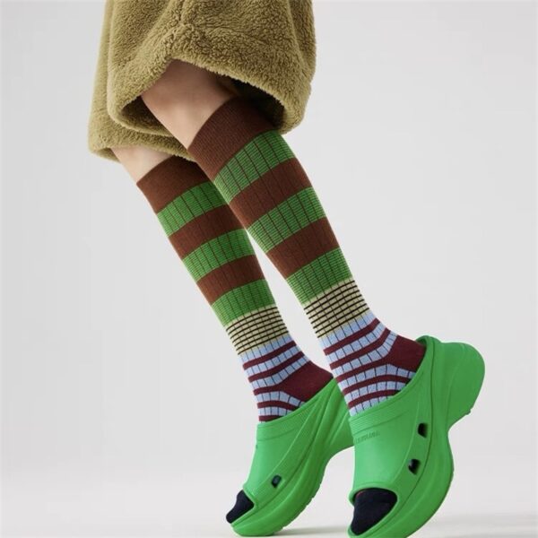 Unisex Retro Color Block Stripe Socks American Style Niche Design Outdoor Streetwear Calf Long Tube Socks