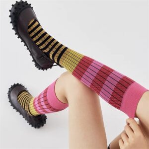 Unisex Retro Color Block Stripe Socks American Style Niche Design Outdoor Streetwear Calf Long Tube Socks