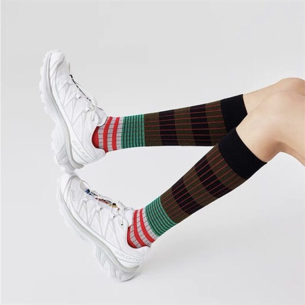 Unisex Retro Color Block Stripe Socks American Style Niche Design Outdoor Streetwear Calf Long Tube Socks