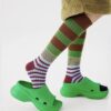 Unisex Retro Color Block Stripe Socks American Style Niche Design Outdoor Streetwear Calf Long Tube Socks