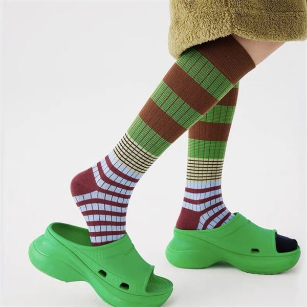 Unisex Retro Color Block Stripe Socks American Style Niche Design Outdoor Streetwear Calf Long Tube Socks