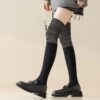 Autumn Winter Women’s Double Needle Long Tube Socks Glitter Thigh High Socks Japanese Style Over the Knee Slouch Socks