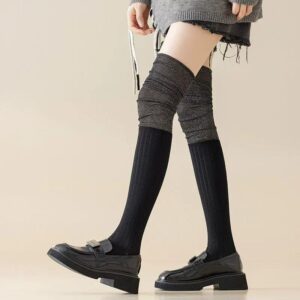 Autumn Winter Women’s Double Needle Long Tube Socks Glitter Thigh High Socks Japanese Style Over the Knee Slouch Socks