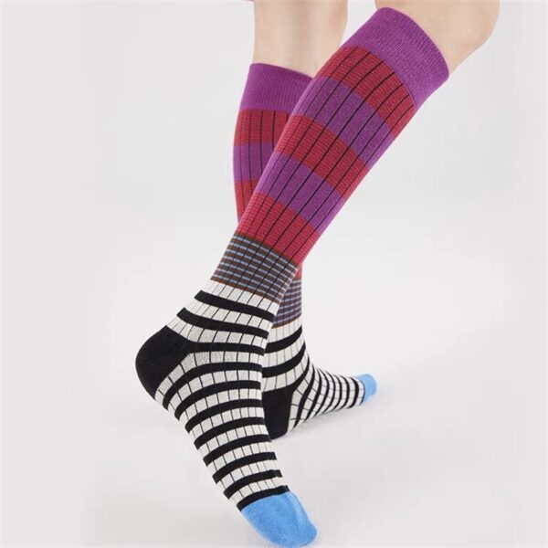 Unisex Retro Color Block Stripe Socks American Style Niche Design Outdoor Streetwear Calf Long Tube Socks