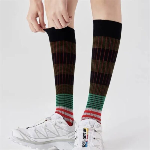 Unisex Retro Color Block Stripe Socks American Style Niche Design Outdoor Streetwear Calf Long Tube Socks