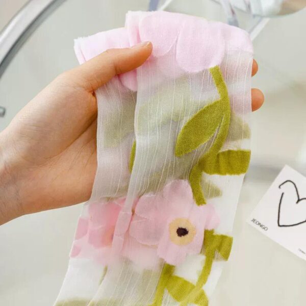 Women’s Summer Thin Transparent Floral Glass Silk Knee-High Socks – Japanese Sweet Lolita INS Style