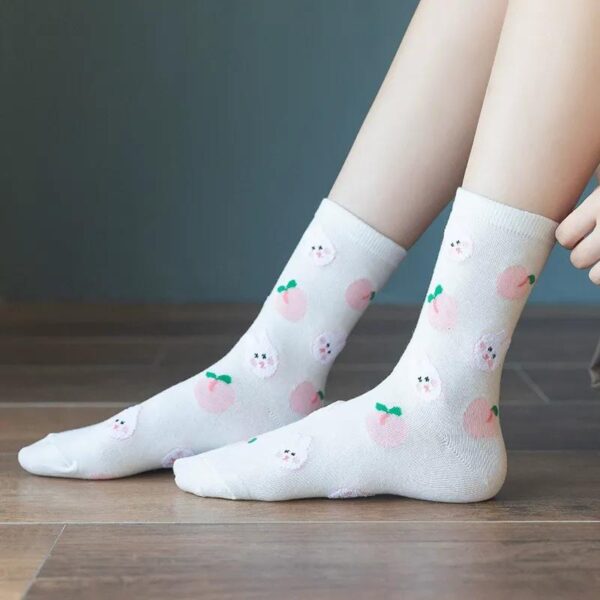 Women’s Spring Autumn Korean INS Socks – Cute Cotton Mid-Calf Socks with Fruit and Animal Patterns