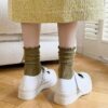 Black Ruffle Edge Women’s Cotton Socks – Autumn Winter Japanese Korean Style Slouch Long Mid-Calf Boots Socks