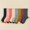 Women’s Colorful Crew Socks Solid Color Fashion Casual Breathable Cotton Socks Spring Autumn