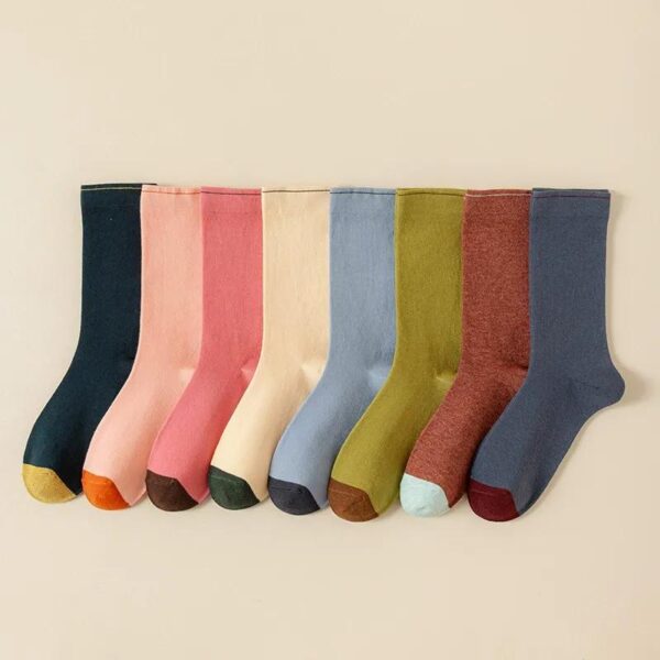 Women’s Colorful Crew Socks Solid Color Fashion Casual Breathable Cotton Socks Spring Autumn