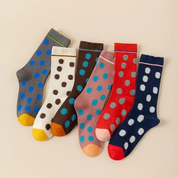 All Season Women’s Vintage Cotton Socks Polka Dot Oil Painting Style Mid Calf Artistic Fashion Socks