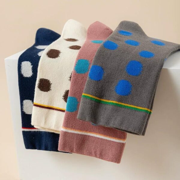 All Season Women’s Vintage Cotton Socks Polka Dot Oil Painting Style Mid Calf Artistic Fashion Socks