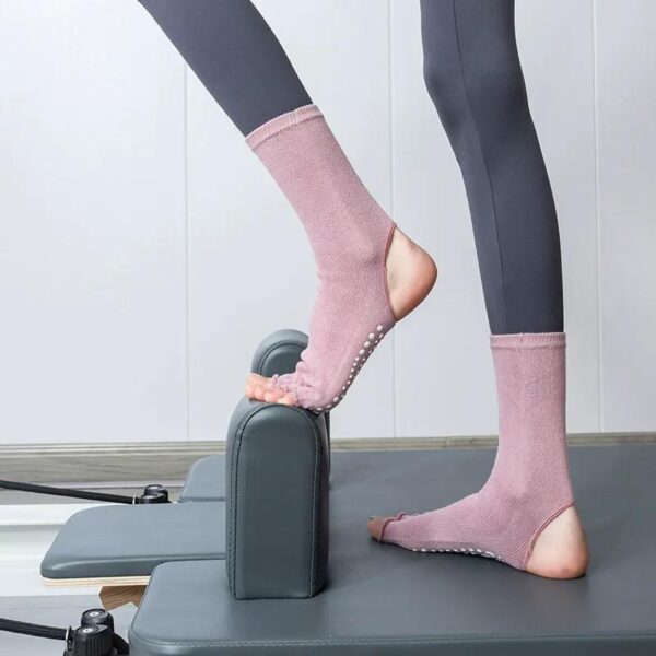 Open Toe Heel Yoga Socks Women Mid Calf Cotton Non Slip Pilates Socks Grip Training Floor Socks