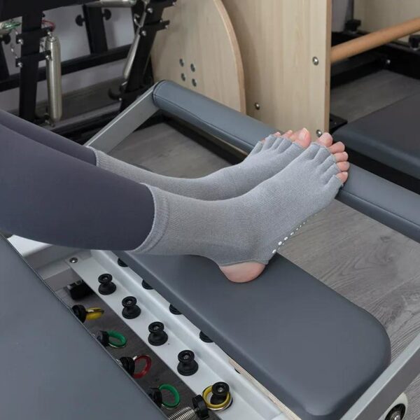 Open Toe Heel Yoga Socks Women Mid Calf Cotton Non Slip Pilates Socks Grip Training Floor Socks