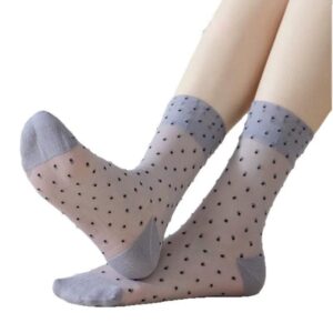 Cute Polka Dot Women’s Cotton Socks Summer Thin Transparent Instep Breathable Crystal Silk Mid Calf Socks