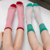 Summer Breathable Glass Silk Socks Women Colorful Stripe Mid Calf Thin Sheer Contrast Color Fashion Socks