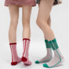 Summer Breathable Glass Silk Socks Women Colorful Stripe Mid Calf Thin Sheer Contrast Color Fashion Socks