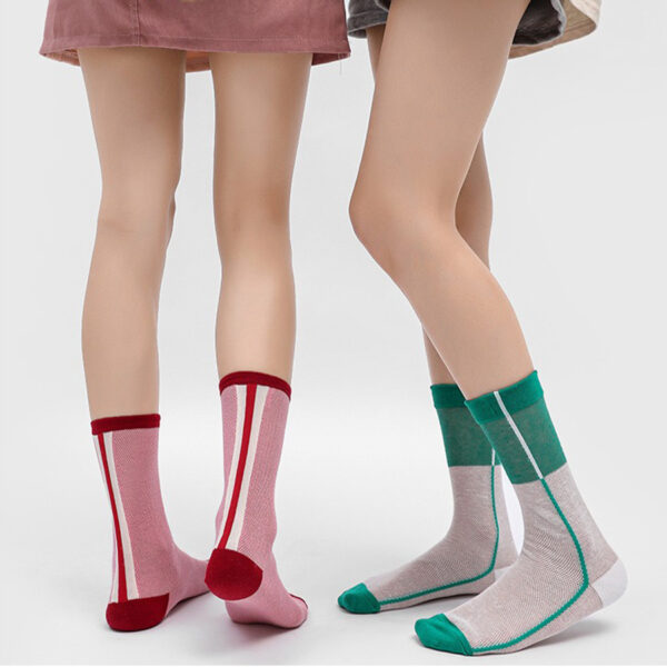 Summer Breathable Glass Silk Socks Women Colorful Stripe Mid Calf Thin Sheer Contrast Color Fashion Socks